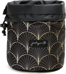 Jadyn B Cinch Top Compact Travel Makeup Bag and Cosmetic Organizer for Women (Deco Frond)
