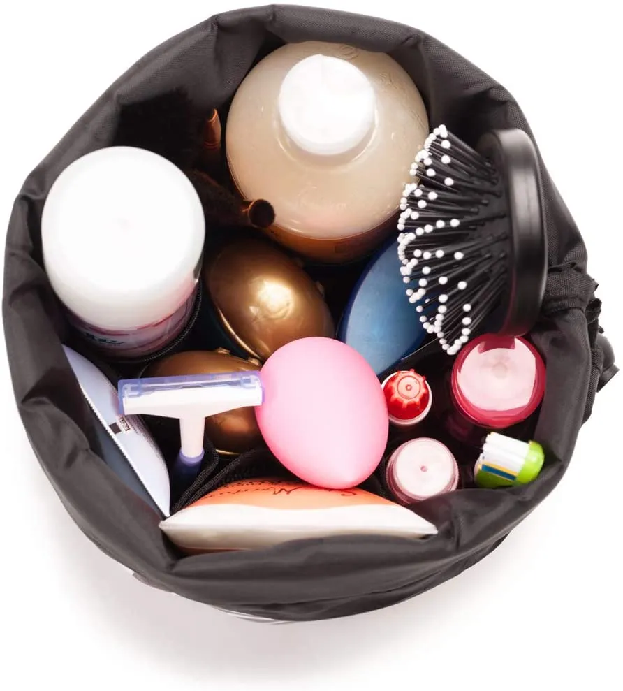 Jadyn B Cinch Top Compact Travel Makeup Bag and Cosmetic Organizer for Women (Deco Frond)