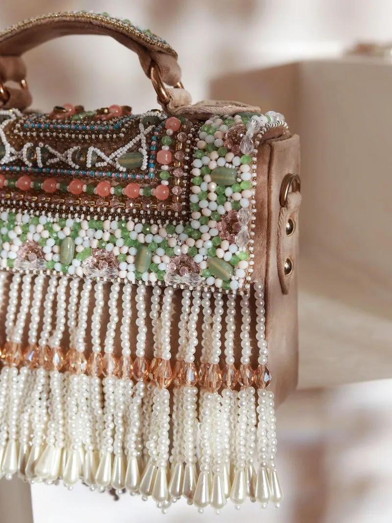 Kiara Beige Flap Over Bag with Handle