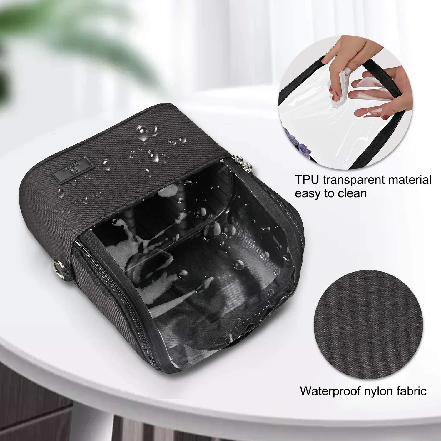 Makeup Brush Case Makeup Brush Holder Travel Makeup Bag for Women Cosmetic Bags Stand-up Brush Cup Professional Makeup Artist Storage Organizer with Shoulder Starp and Adjustable Dividers (Black)