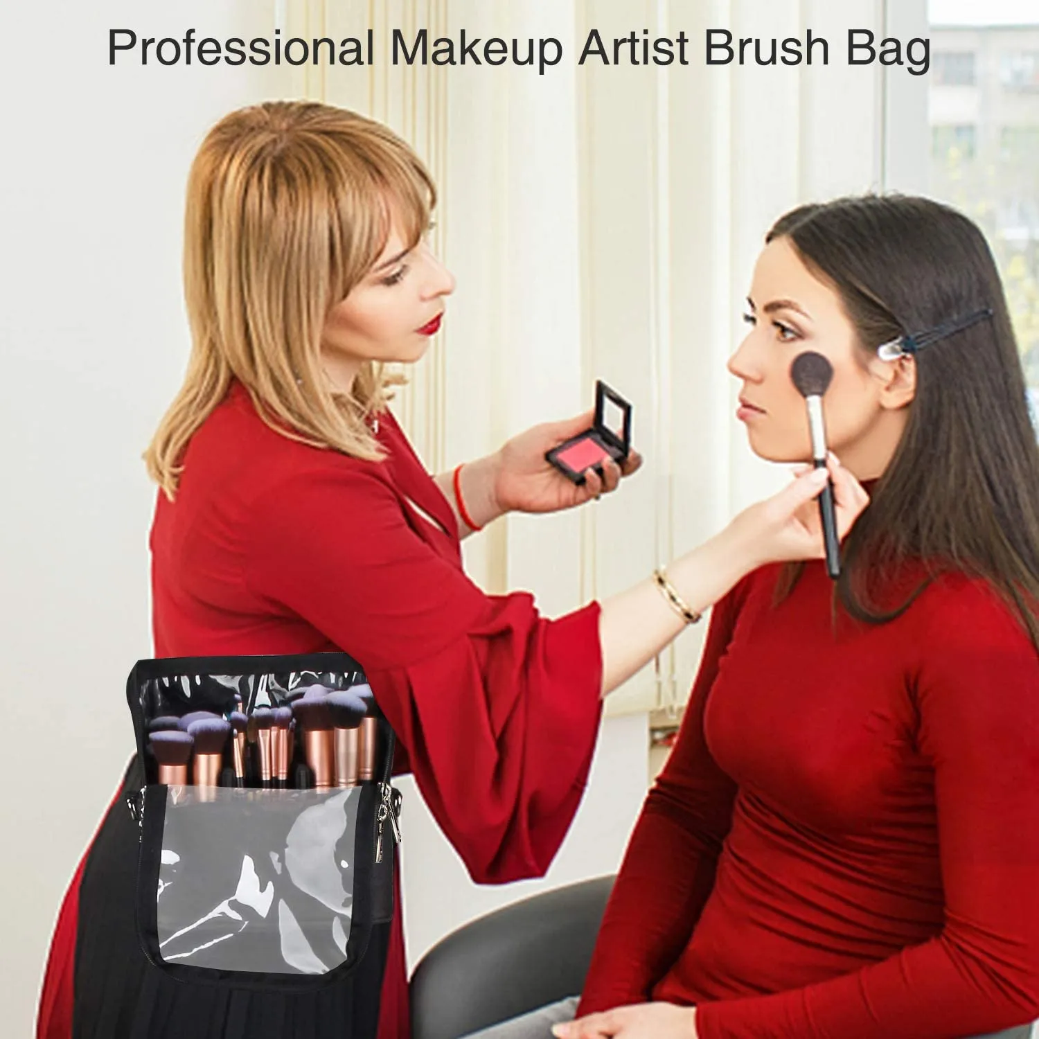 Makeup Brush Case Makeup Brush Holder Travel Makeup Bag for Women Cosmetic Bags Stand-up Brush Cup Professional Makeup Artist Storage Organizer with Shoulder Starp and Adjustable Dividers (Black)