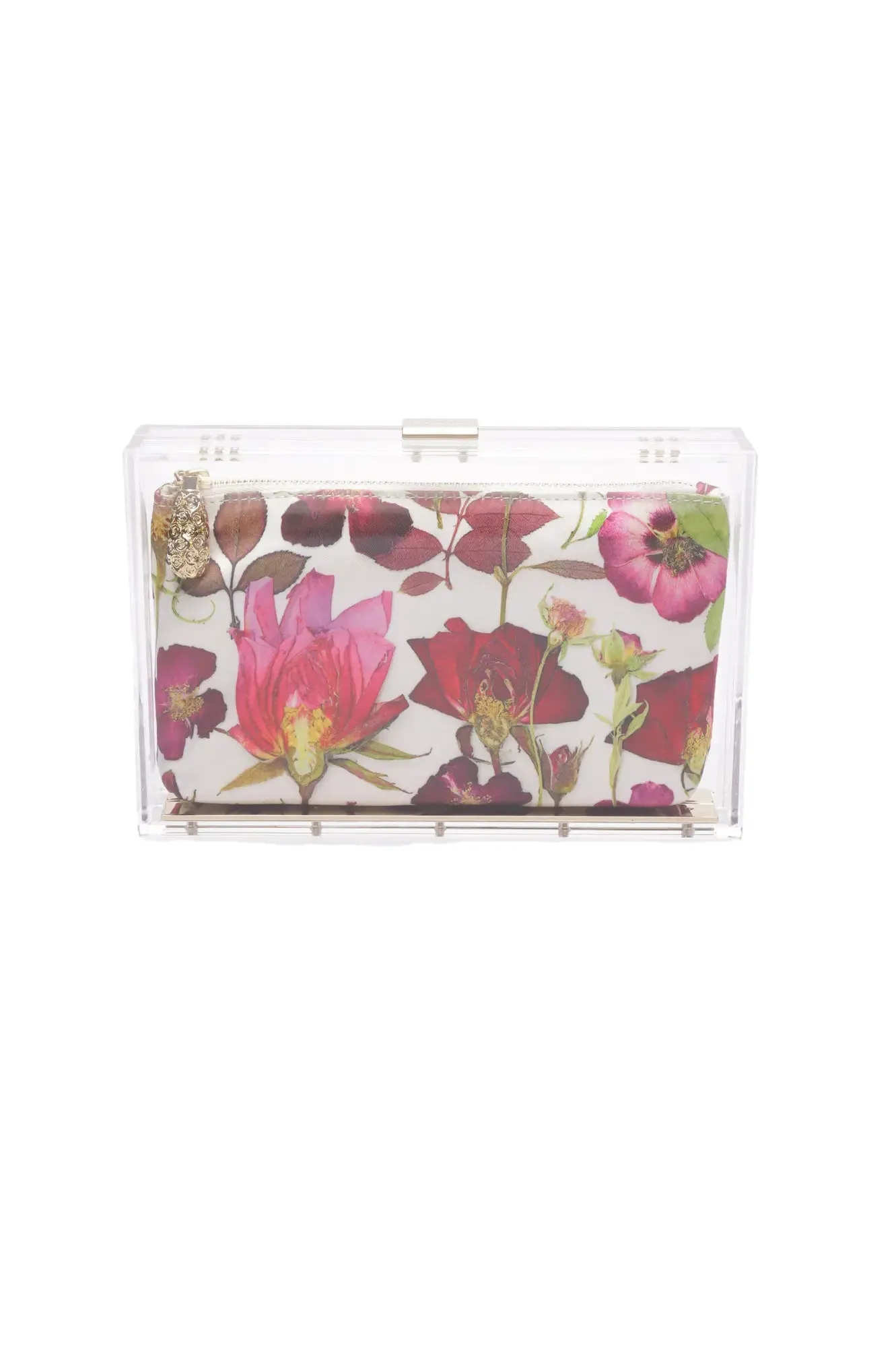Mia Fiori Clutch Acrylic with Interior Floral Satin Zipper Pouch - Sample Sale