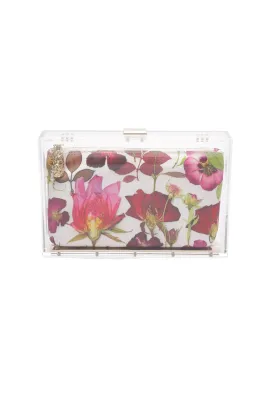 Mia Fiori Clutch Acrylic with Interior Floral Satin Zipper Pouch - Sample Sale