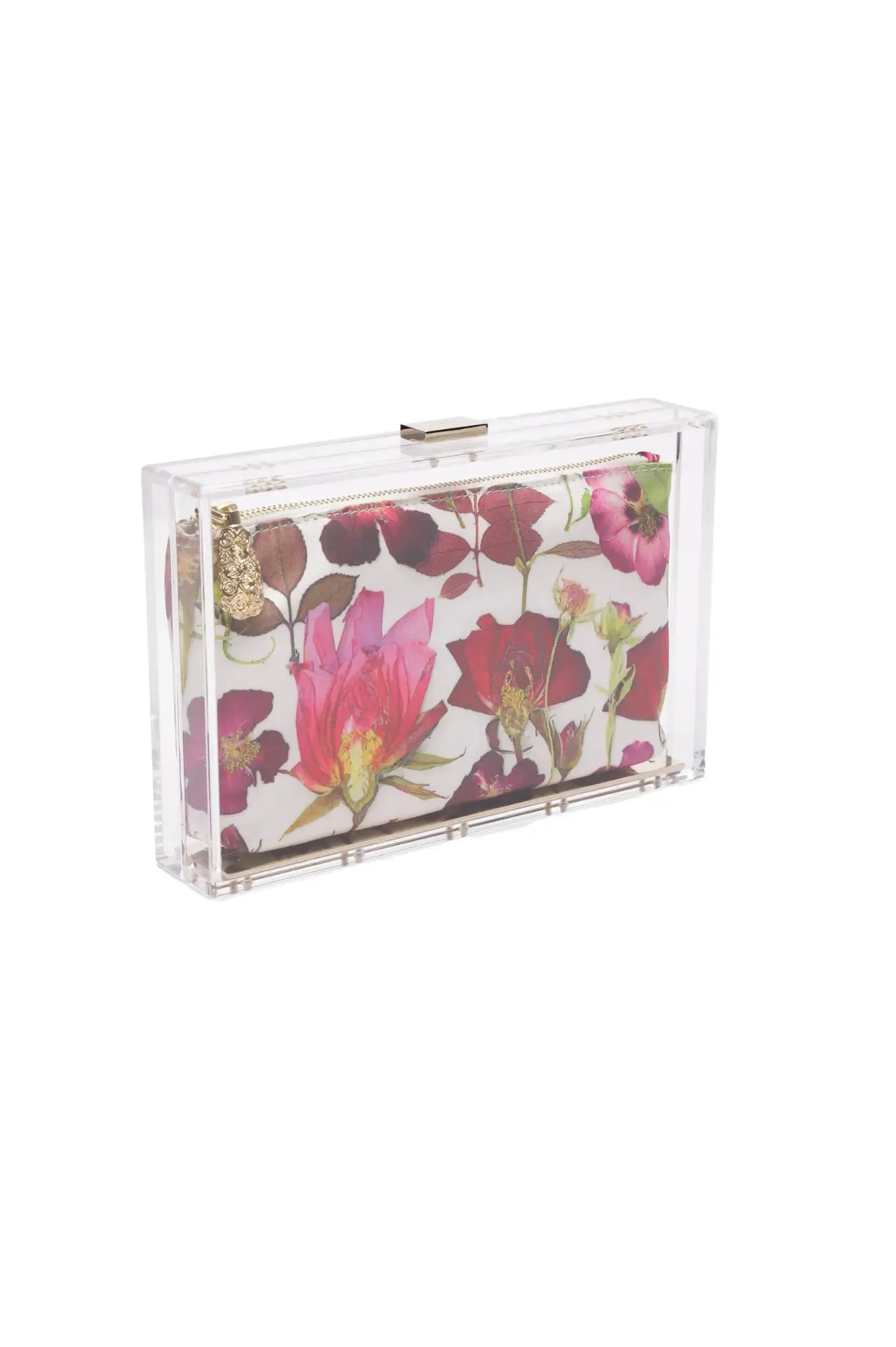 Mia Fiori Clutch Acrylic with Interior Floral Satin Zipper Pouch - Sample Sale