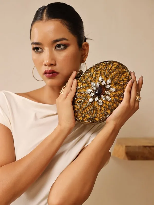Mirza Intricate Embellished Brass Clutch