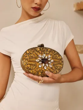 Mirza Intricate Embellished Brass Clutch