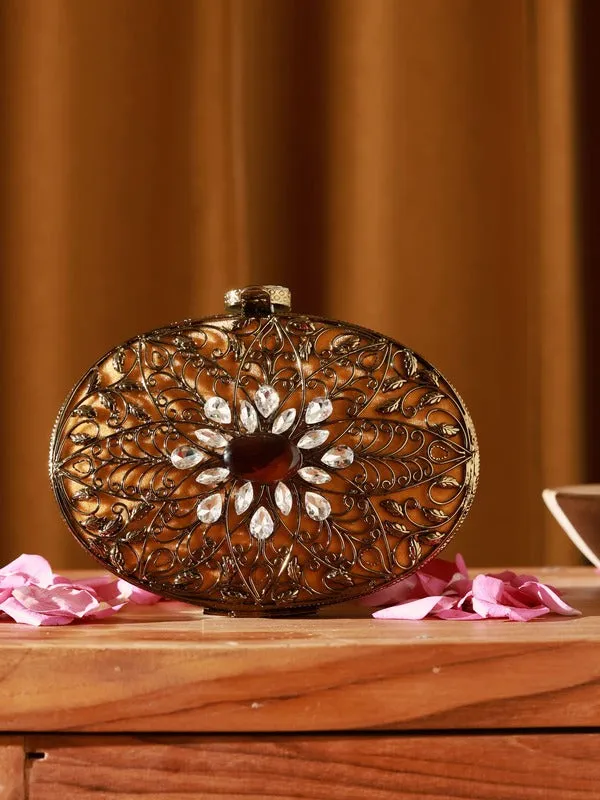 Mirza Intricate Embellished Brass Clutch