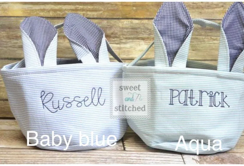 Monogrammed Easter baskets in white seersucker with carrot design, easter baskets personalized, seersucker tote bags monogrammed