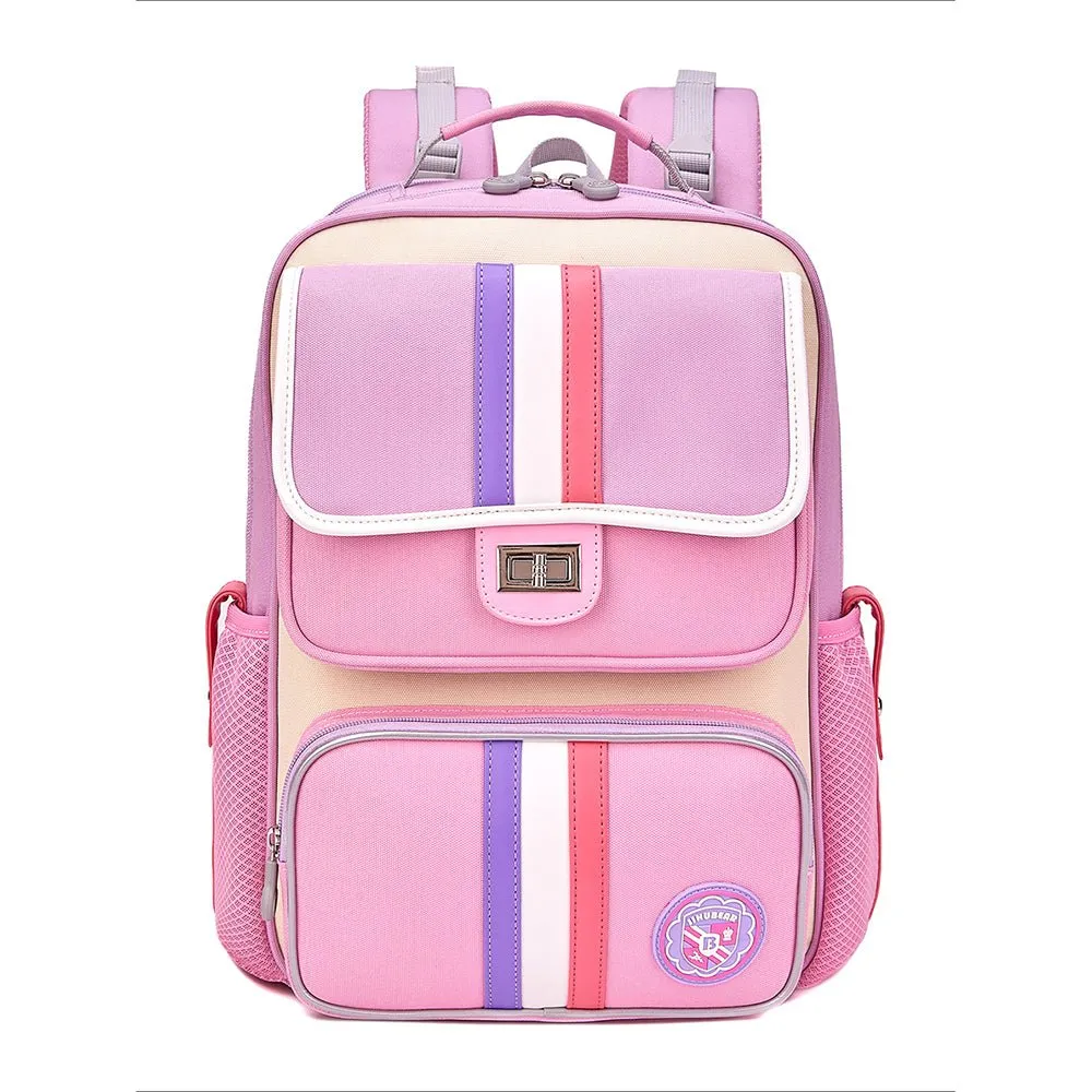 Pink &Purple 3 stripes Ergonomic School Backpack for Kids