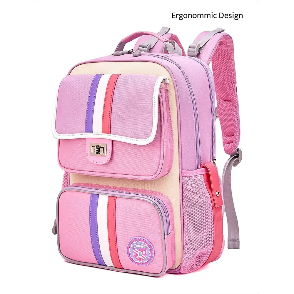 Pink &Purple 3 stripes Ergonomic School Backpack for Kids