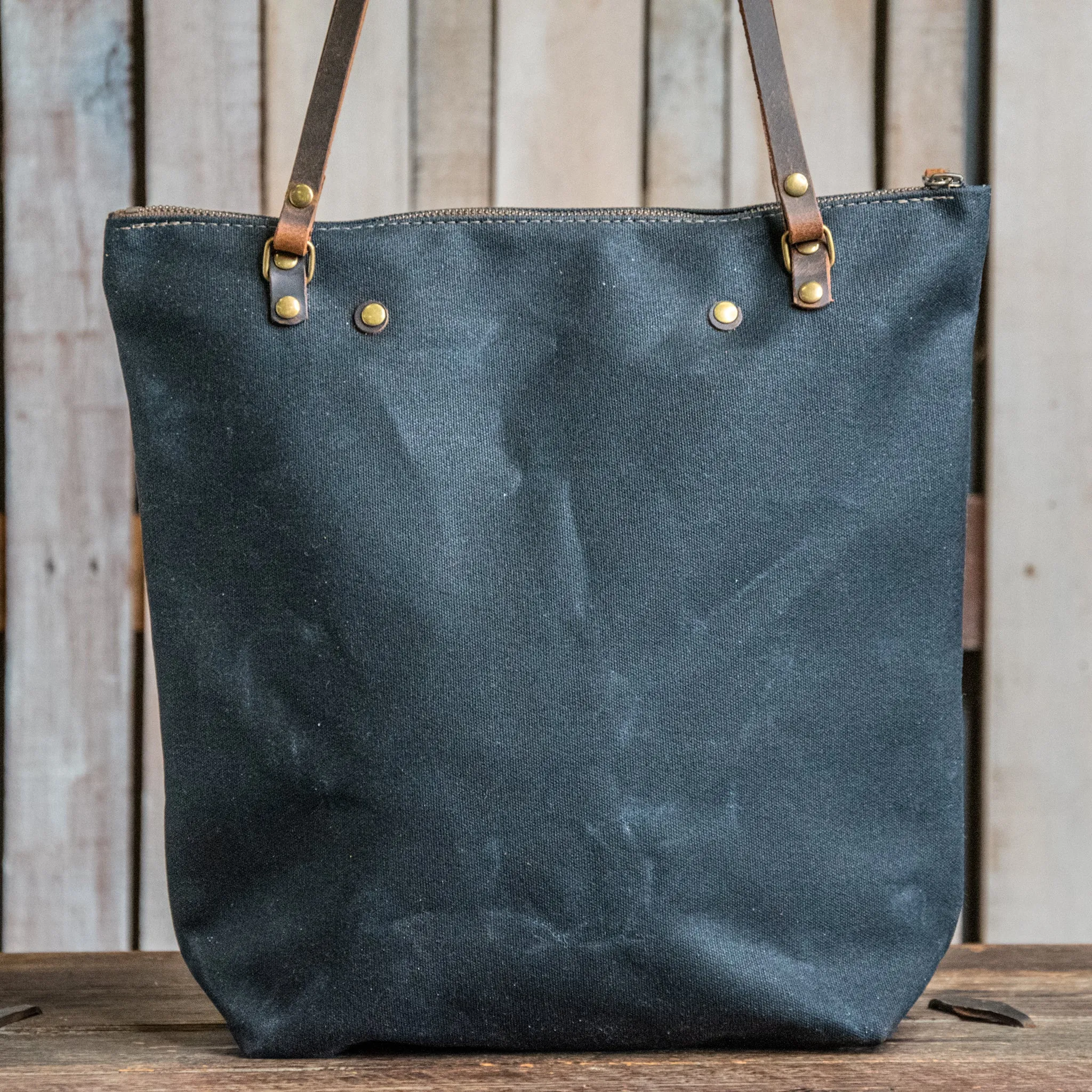 Ready To Ship | OOAK | The Tall North South Waxed Canvas tote with Front Pocket | olive | PW12