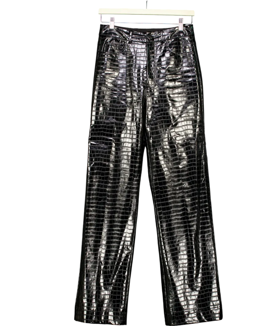 Rotate Birger Christensen Black Faux Croc Skin Straight Leg Trousers UK XS
