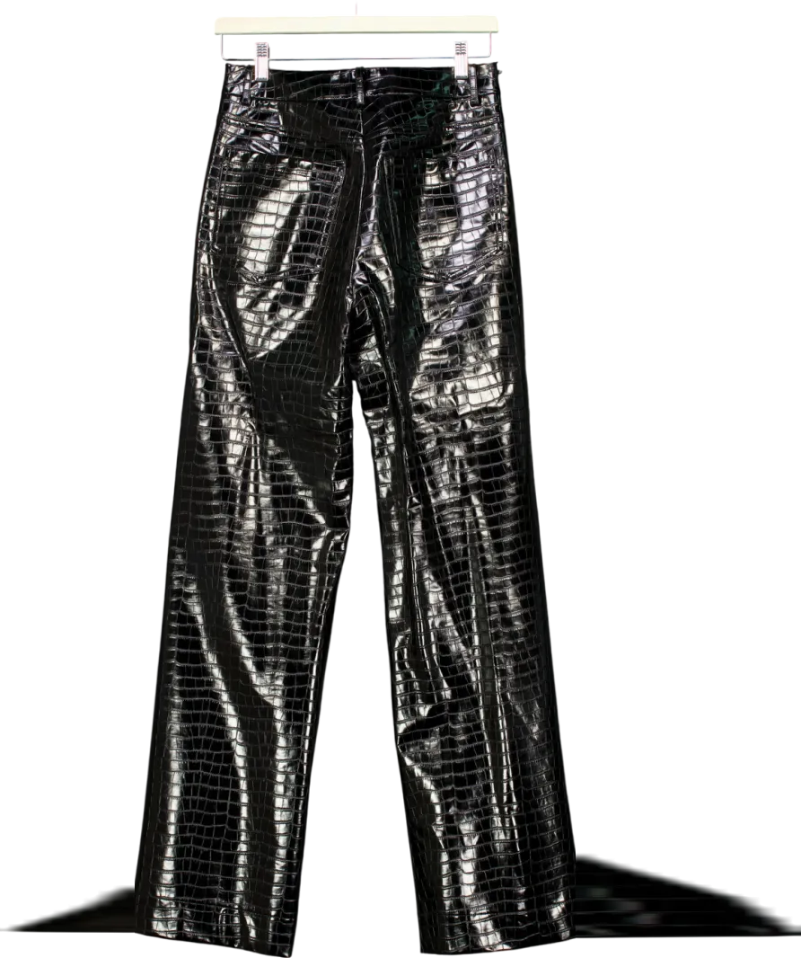 Rotate Birger Christensen Black Faux Croc Skin Straight Leg Trousers UK XS