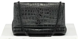 Saint Laurent Black Crocodile-embossed Leather Logo Crossbody / Shoulder Bag
