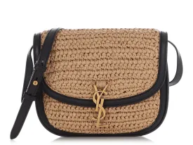 Saint Laurent Black Leather and Straw Kaia Bag