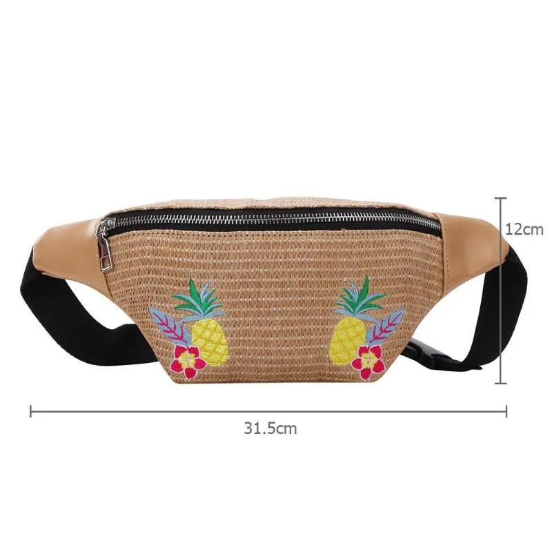 Sidiou Grouo Outdoor Straw Braided Woven Beach Waist Bag Fashion Flower Pattern TravelWaist Pack