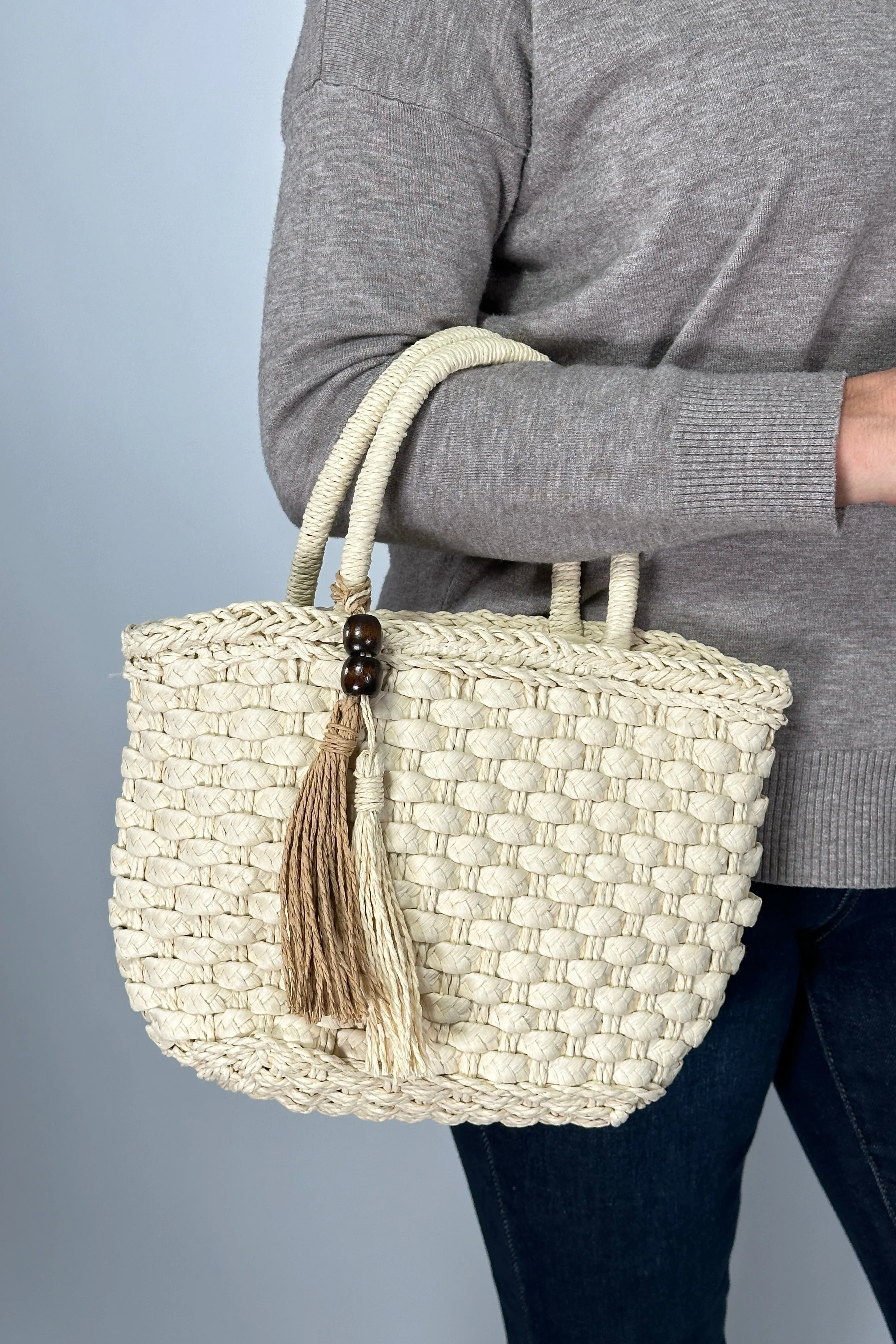 Small Beach Straw Bag - Beige