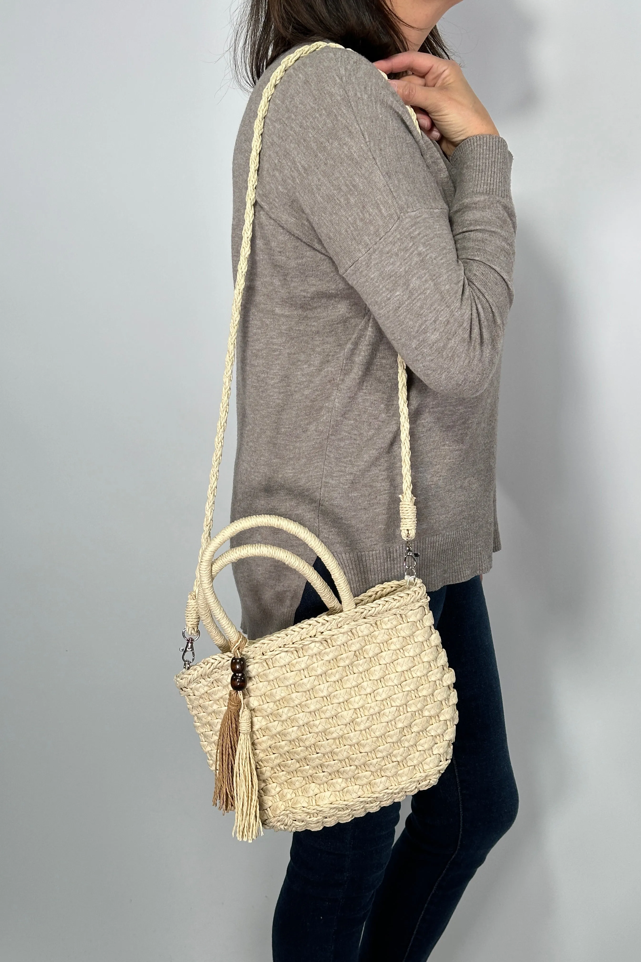 Small Beach Straw Bag - Beige