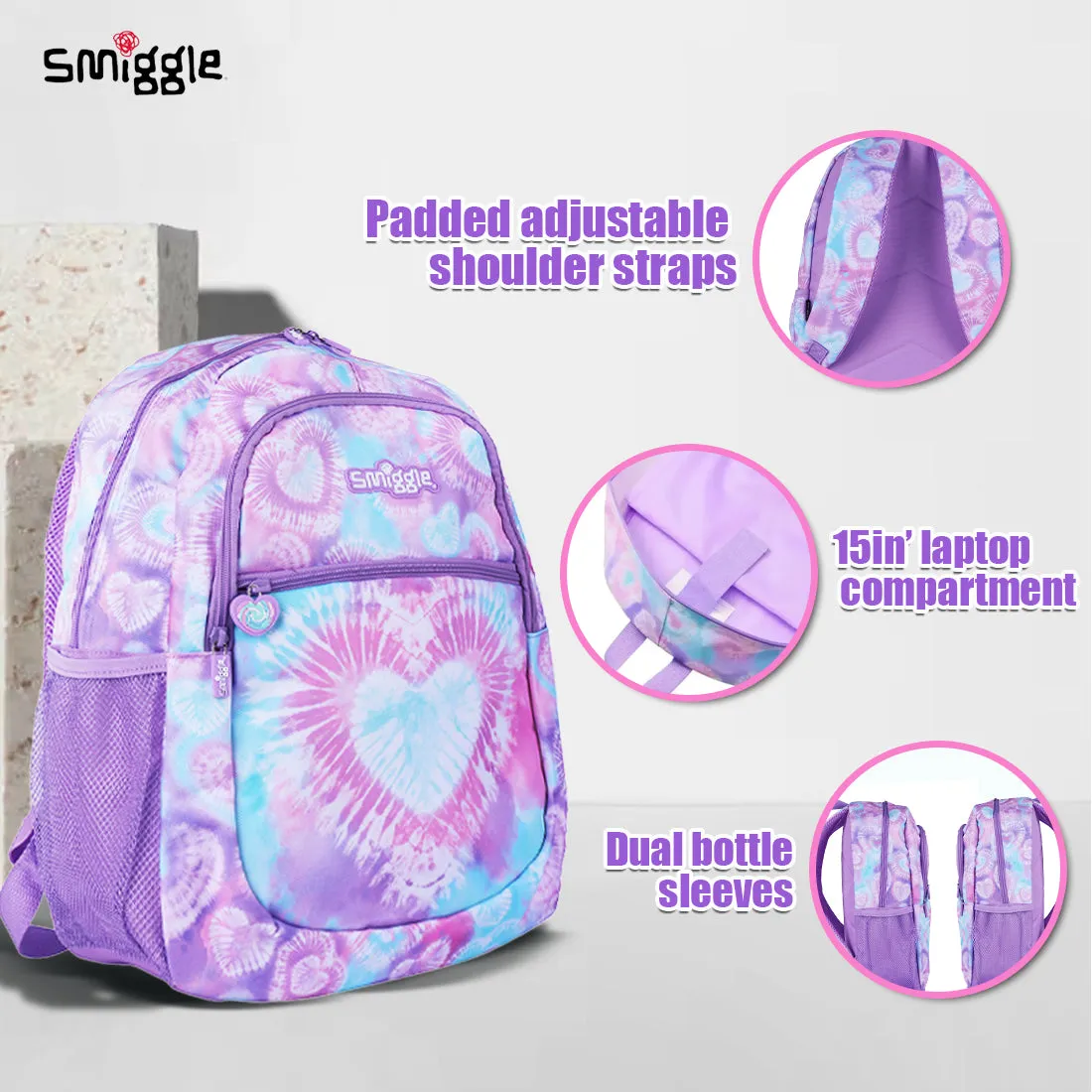 Smiggle I Heart Smiggle Classic Backpack Lilac, 3Y 