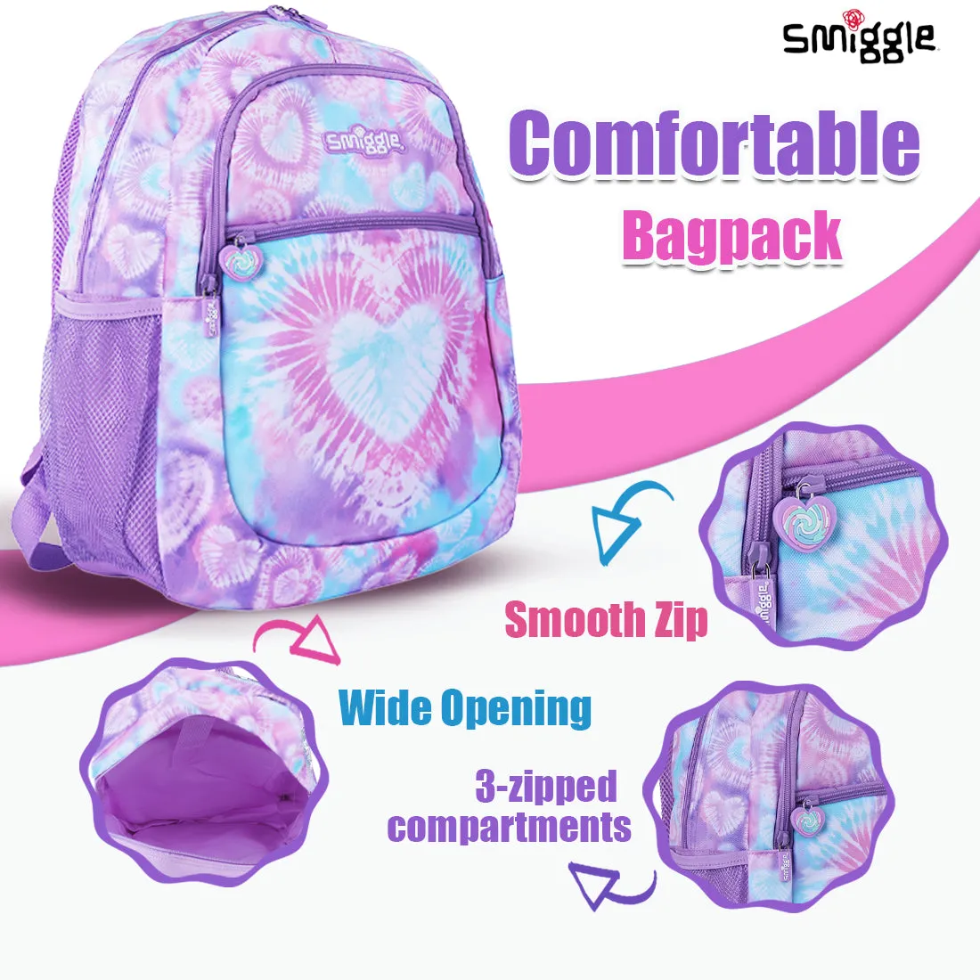 Smiggle I Heart Smiggle Classic Backpack Lilac, 3Y 