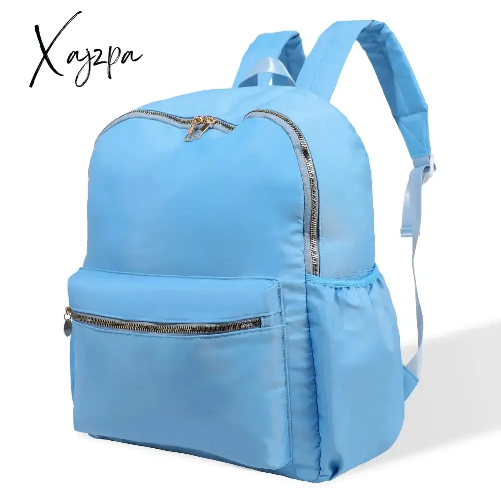 Solid School Backpack Nylon Women Girls Lightweight Waterproof Classic Student Large Travel Bag Kids Teenage Casual Simple