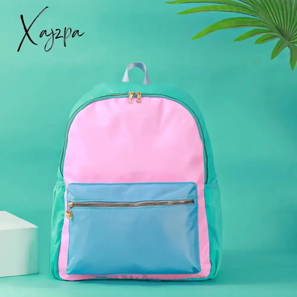 Solid School Backpack Nylon Women Girls Lightweight Waterproof Classic Student Large Travel Bag Kids Teenage Casual Simple