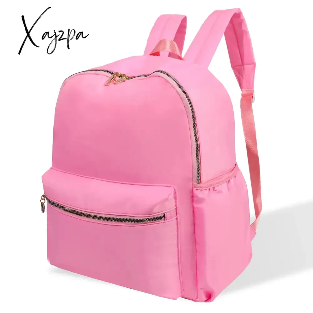 Solid School Backpack Nylon Women Girls Lightweight Waterproof Classic Student Large Travel Bag Kids Teenage Casual Simple