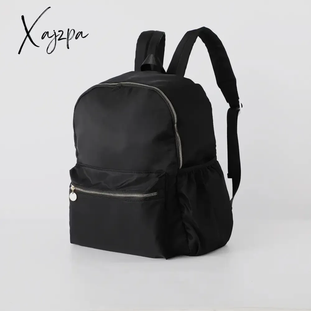 Solid School Backpack Nylon Women Girls Lightweight Waterproof Classic Student Large Travel Bag Kids Teenage Casual Simple