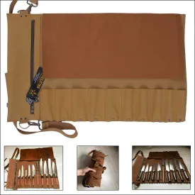 Spine Spark Chef Knife Roll Bag Tan Pure Nubuck Leather Knife Carry Case Wallet With 10 Pockets