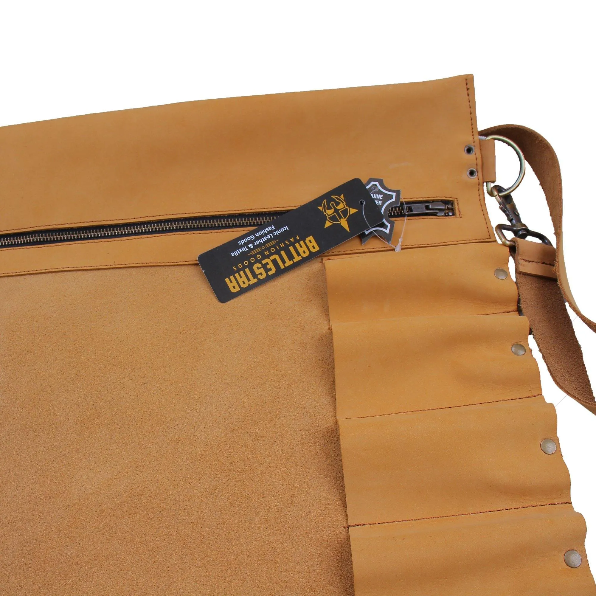 Spine Spark Chef Knife Roll Bag Tan Pure Nubuck Leather Knife Carry Case Wallet With 10 Pockets