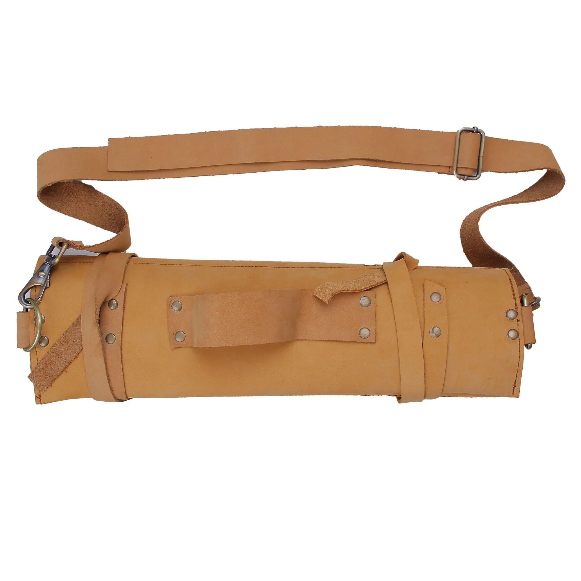 Spine Spark Chef Knife Roll Bag Tan Pure Nubuck Leather Knife Carry Case Wallet With 10 Pockets