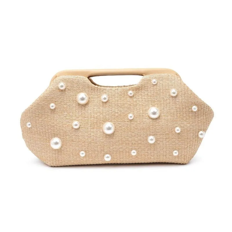 Straw Clutch Handbag with Embellishments