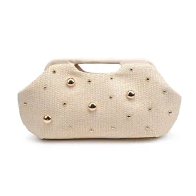 Straw Clutch Handbag with Embellishments