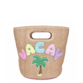 'Vacay' Patched Straw Top-Handle Mini Tote Bag