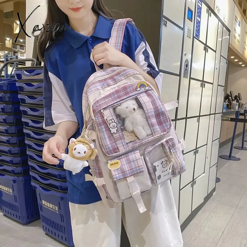 Xajzpa - Large Capacity Backpack Schoolbag Student Female Korean School Version Harajuku Cartoon Backpack Junior High